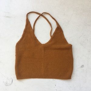 Knit cropped camel colored top sz S